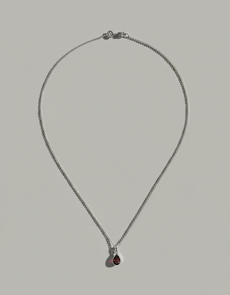 Crimson Solitude | Recycled 925 Sterling Silver Garnet Drop Necklace
