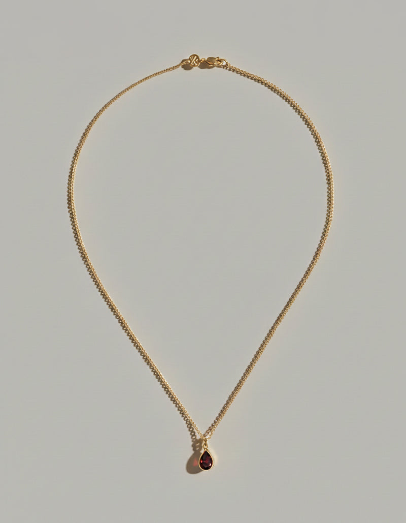 crimson solitude pendant | 18ct gold garnet drop necklace