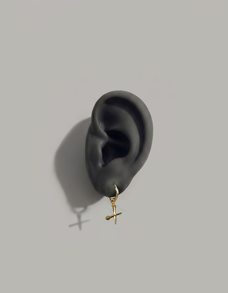 guardian hoop earring | 9ct gold cross hoop earring