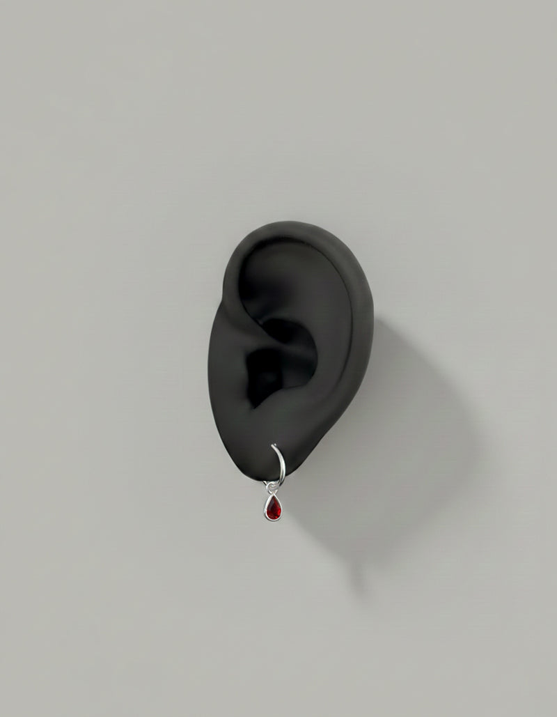 crimson solitude hoop earring | 925 sterling silver hoop earring with garnet drop